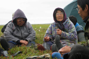 CECI research team interviewing Elder Anna Agnes about traditional knowledge. Interviews led to published books and use of the materials in the Yuuyaraq curriculum.