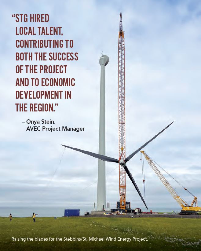 Raising the blades for the Stebbins/St. Michael Wind Energy Project.